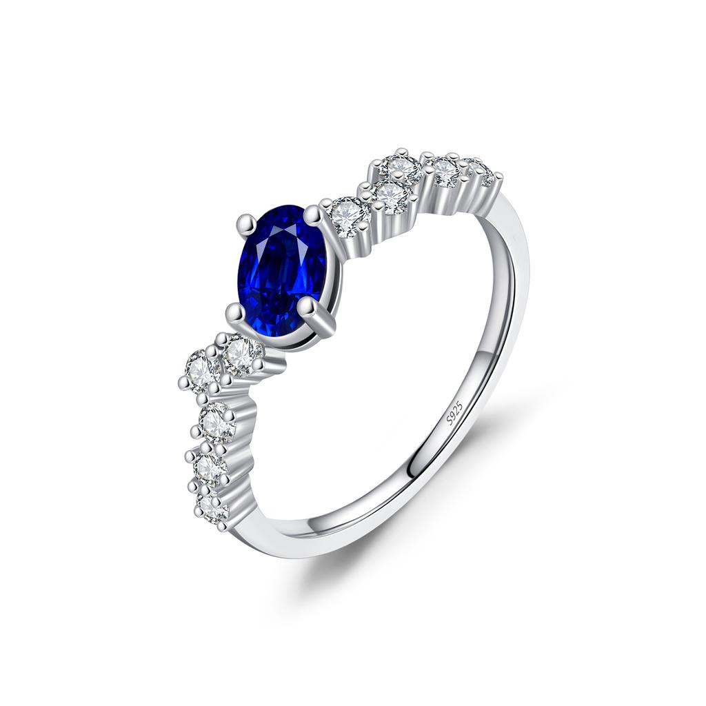 MODIAN 925 Silver Classic Royal Blue Zirconia Ring Vintage Shiny Statement Rings For Women Anniversary Jewelry