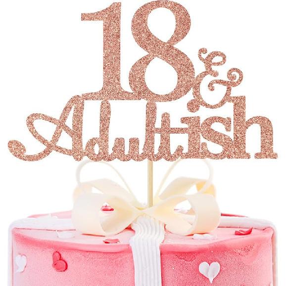 Black Glitter 18 and Adultish Cake Topper for Eighteen Birthday Party, Time To Adult Cake Decorations, 18th Birthday Party Decorations for Girls Boys