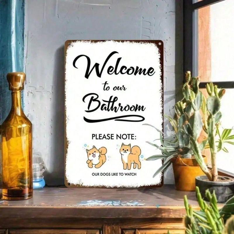 Vintage Metal Tin Sign Dog Toilet Humor Wall Art Bathroom Decor