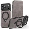 luxury PU Leather Card Wallet Flip Case For iPhone 12 13 14 15 16 17 Pro Max Magnetic Magsafe 360 Rotat Metal Ring Bracket Cover