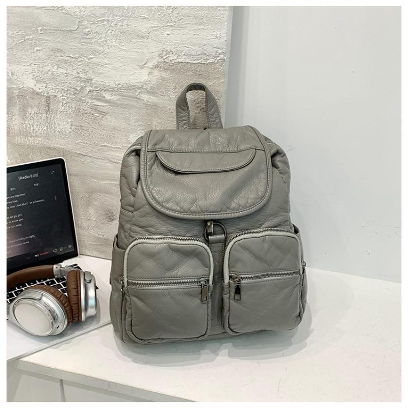 

Soft leather backpack bag women s new washed leather backpack casual large capacity fashion travel backpack серый
