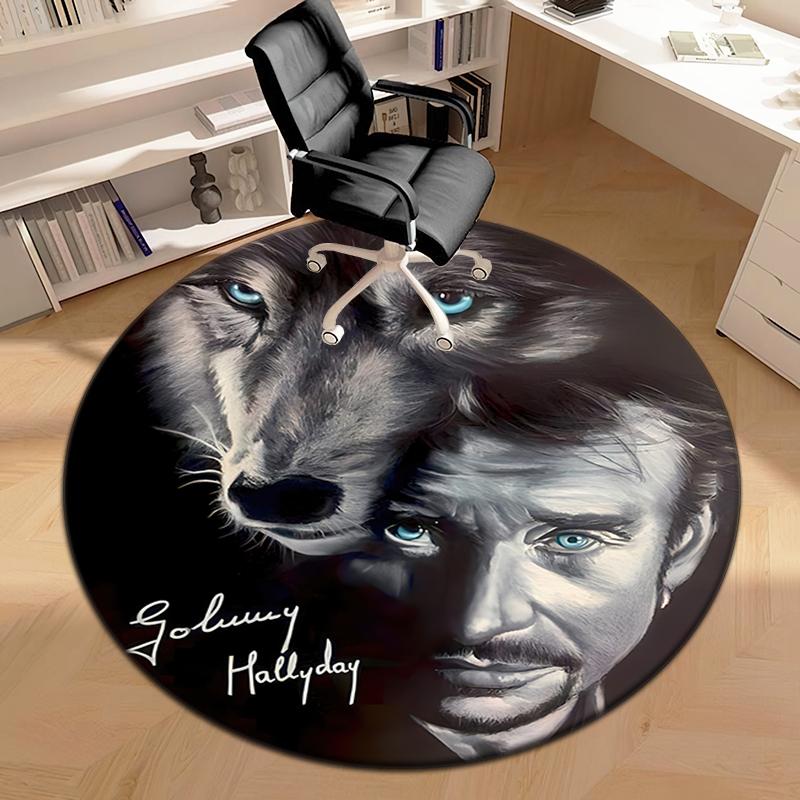 1pc Black and White Retro Johnny Hallyday Round Carpet Painted Printed Circular Carpet, Home Door Mat, Outdoor Travel Protection Carpet