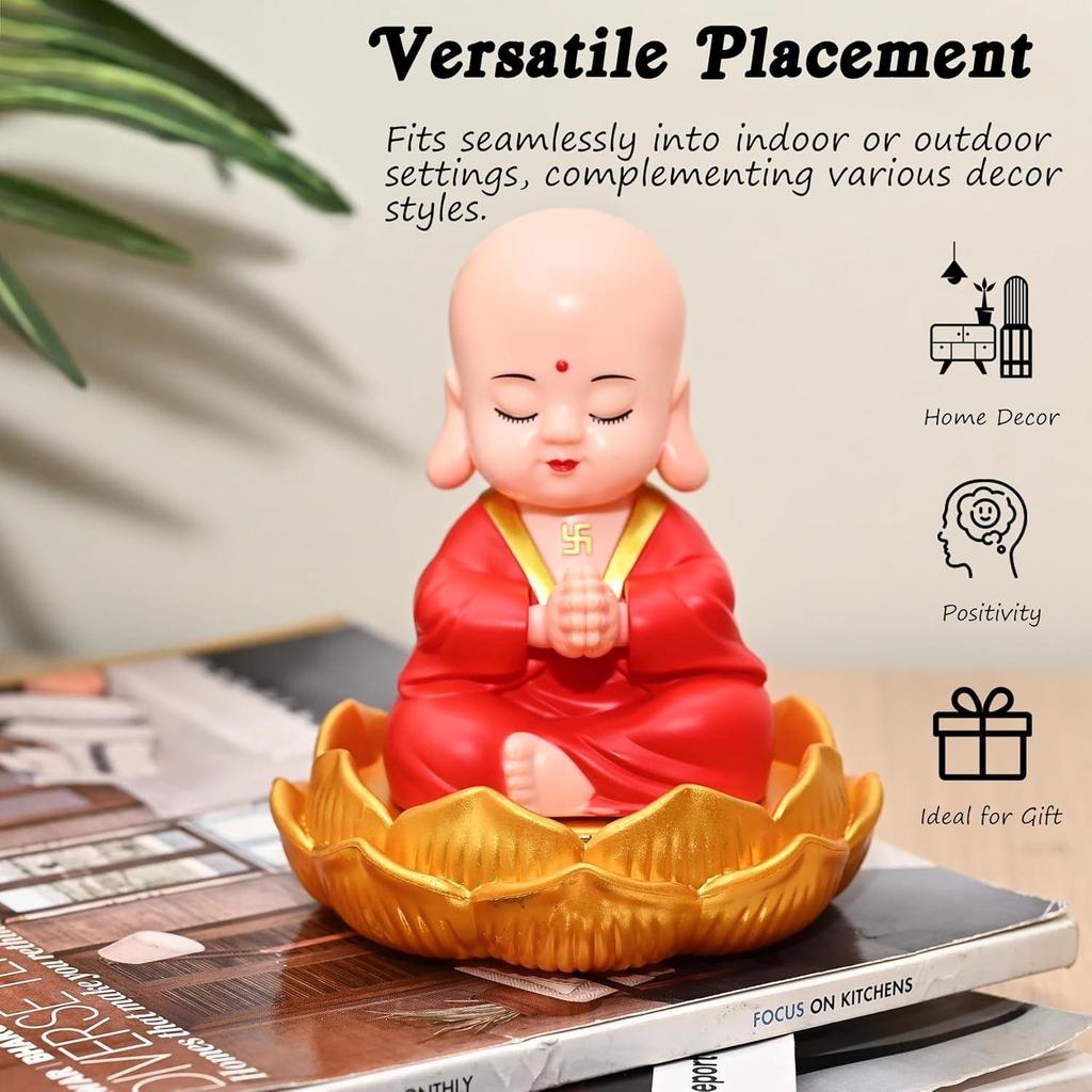 Autozubehör für Armaturenbrett – Solarbetriebene Namaste Buddha-Statue | Glückssymbol | Niedliche Solar-Mönchsdekoration |