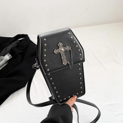 Gotická crossbody taška pro ženy Taška přes rameno ve tvaru rakve Peněženka Kreslená Y2K Taška přes rameno na mobilní telefon PU kůže Halloweenský dárek Taška na telefon