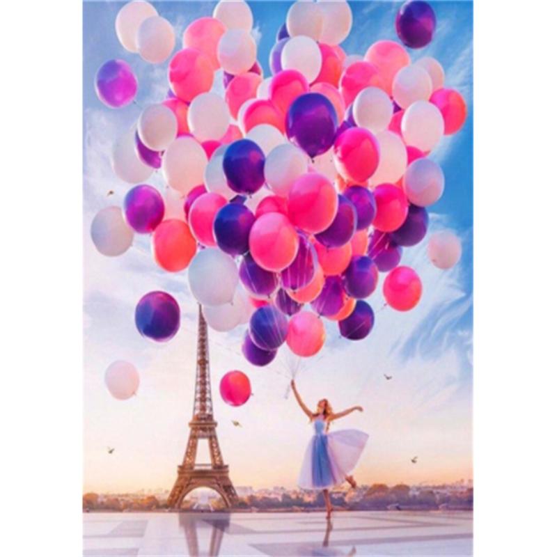 HUACAN Diamond Rhinestones Paintings Eiffel Tower Landscape Diamond Mosaic Balloon Embroidery Girl Needlework Art Home Decor