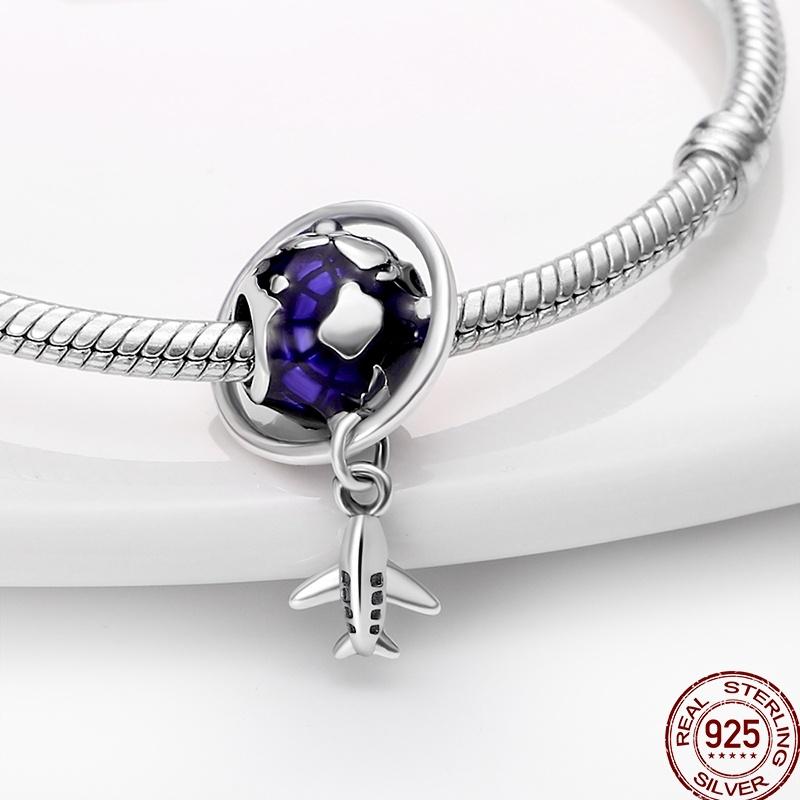 Copper Blue Mountains Airplane Stars Moon Blessing Charm Beads Suitable For 3Mm Original Bracelet Diy