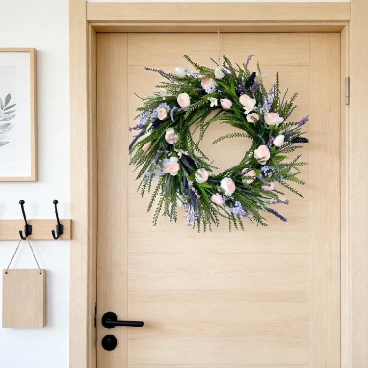 45x45cm Realistic Artificial Flower Wreath Wall Hanging Ornament for Door Window Garden and Wedding Flower Arrangement