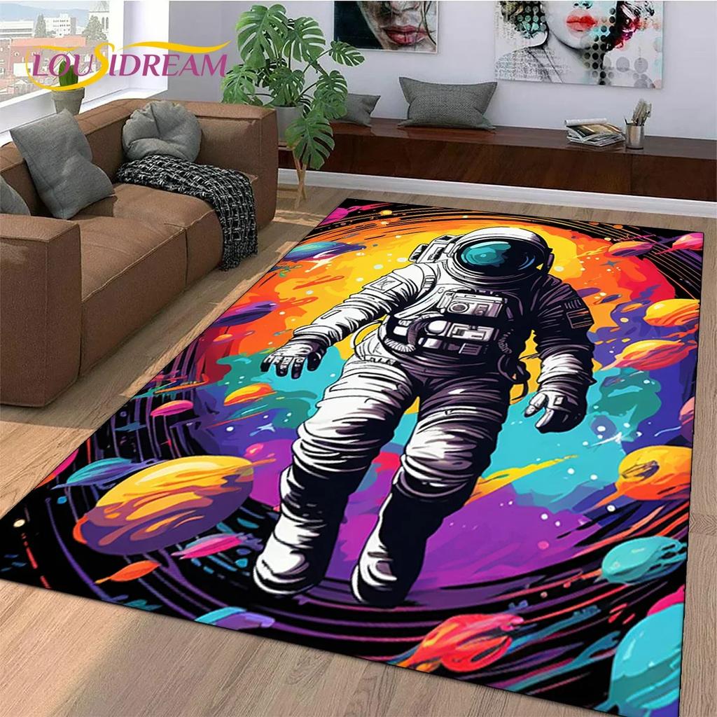 Astronaut Space Adventure Rug Cartoon Universe Floor Mat for Bedroom Living Room Large Decorative Rug for Sofa Home