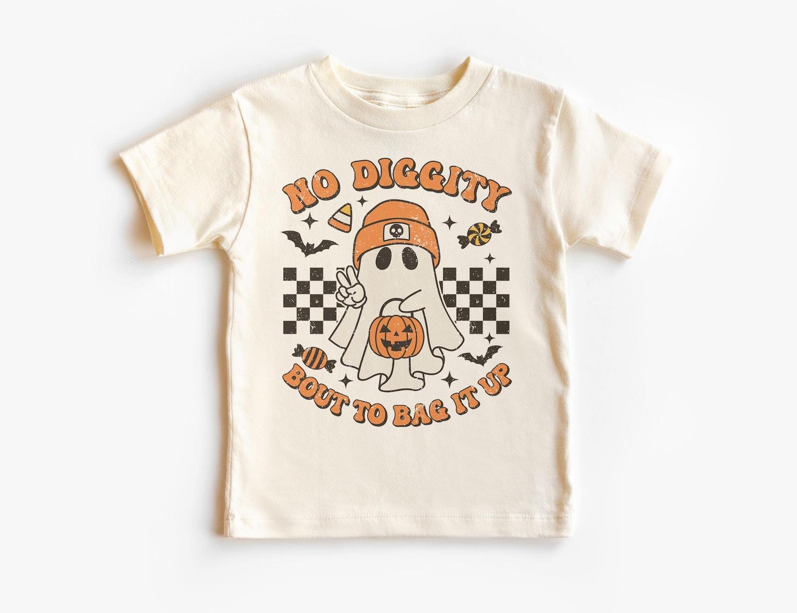 No Diggity Bout To Bag It Up Kids Shirt - Funny Ghost Trick Or Treating Tee - Cute Halloween Costume - Unisex & Youth Natural T-Shirt 150