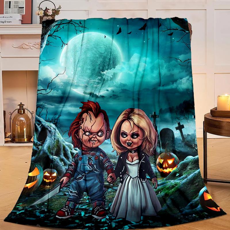 1pz Plaid di Flanella Horror di Halloween di Chucky Regalo, Adatto Sia per Uomini Che per Donne, Morbido Ideale per Letti e Divano, Regalo di Compleanno o Natale