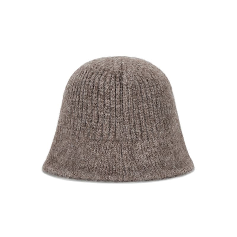 VARZAR VA Curved Oval Metal Washed Knit Bucket Hat Brown