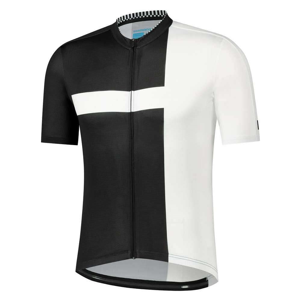 SHIMANO Cycling Jersey, Aerolite Jersey, 2023 Model, Black/White, Large (European Size), Recommended Height: 177-183cm