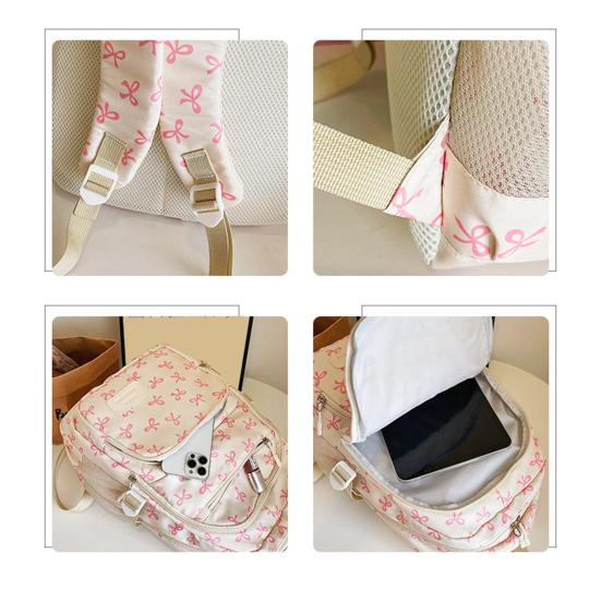 3 Pcs/Set Women Bow Bag Backpack Clutch Shoulder Bag Set Travel Rucksack with Bow Pattern for School Camping Travel