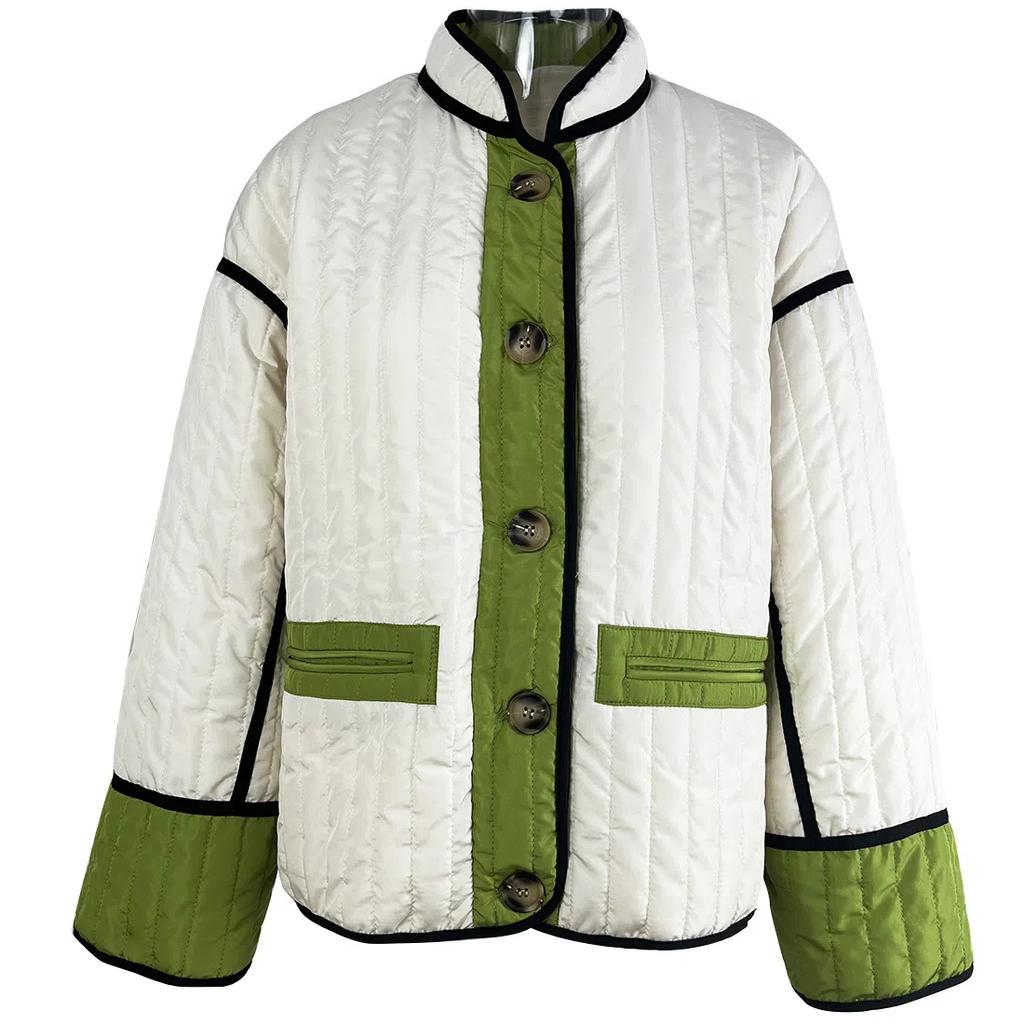 Women’s Quilted Jacket Lightweight Long Sleeve Color Block Padded Puffer Coat Outerwear