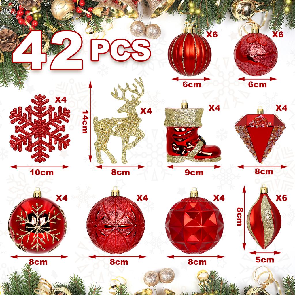 StarryLights Christmas tree bauble set, red and gold, 42x19x19 cm