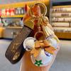 Exquisite Classic Leather Old Flower Car Pendant Keychain with Cute Ball Cartoon Rex Rabbit Fur for Women's Bags