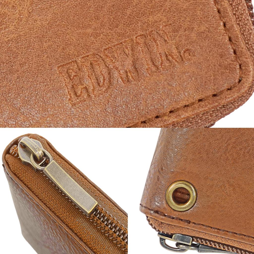 Bifold Wallet Round Zip Retro Synthetic Leather Embossed Logo Synthetic Leather Card Storage Bill Storage Coin Purse 22269309 Brown [Edwin] Men's