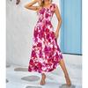 Maxi Dress Shirred Printed Strap Pleated Fashionable Elegant Female Maxi Dress for Dating Party