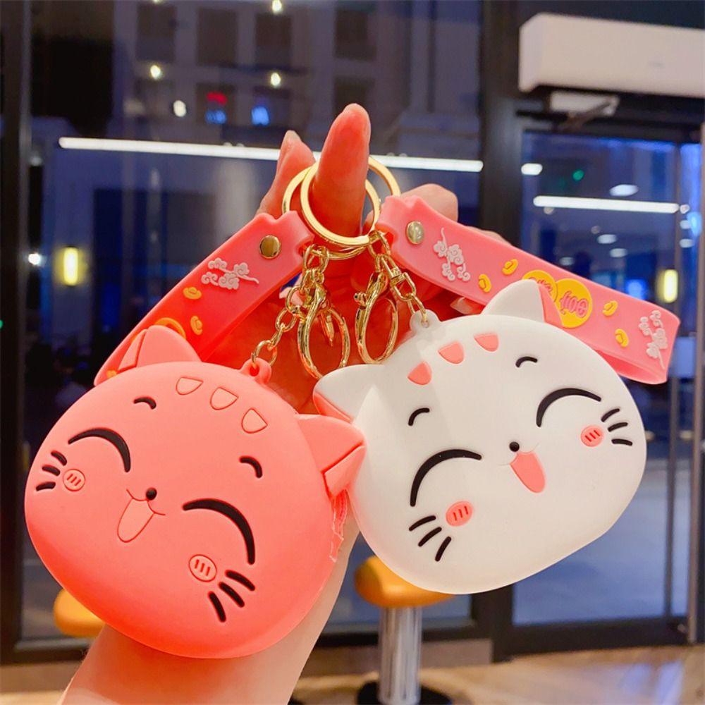 Kawaii Coin Purse Keychain Doll Earphone Bag Sweet Silicone Cat Coin Bag  Girls