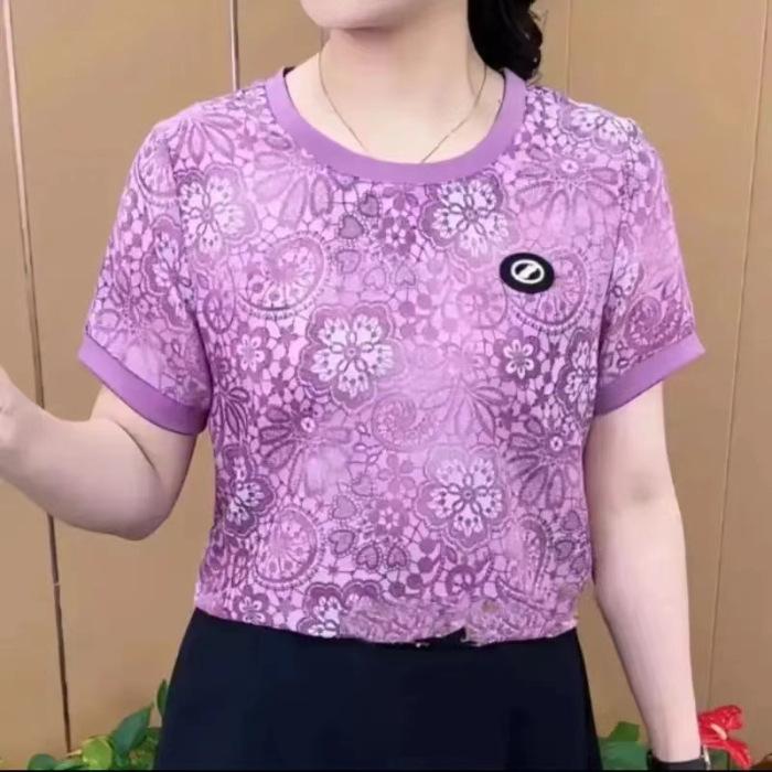 

Новая летняя популярная футболка с коротким рукавом для женщин и мам, тонкая и универсальная, замедляющая старение базовая рубашка 5XL