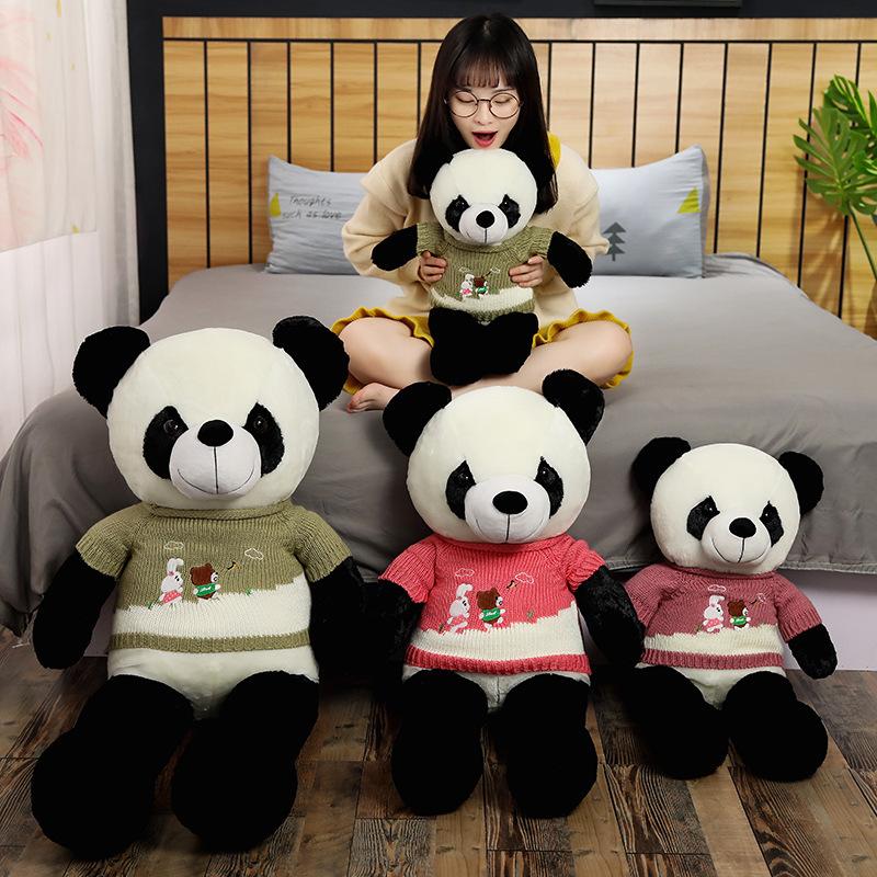 Cute Sweater Panda Plush Toy Cloth Doll Large National Treasure Black And White Panda Doll Girl Birthday Gift