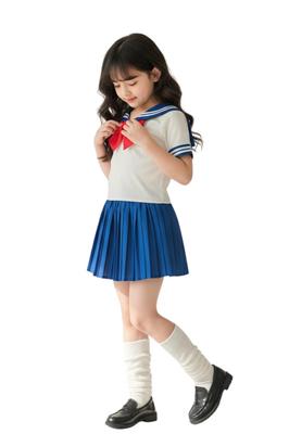 EnDast 140cm Cosplay Sailor Suit with Ribbon Tie for Elementary School Stylish Korean Cute Uniform Costume for Parties and School Events Girls,