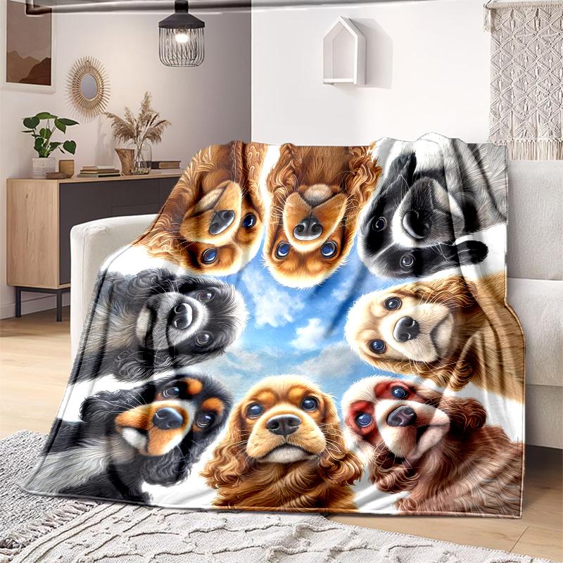 1PC Dog cute printed blanket, all season lightweight home office outdoor nap multifunctional blanket A5