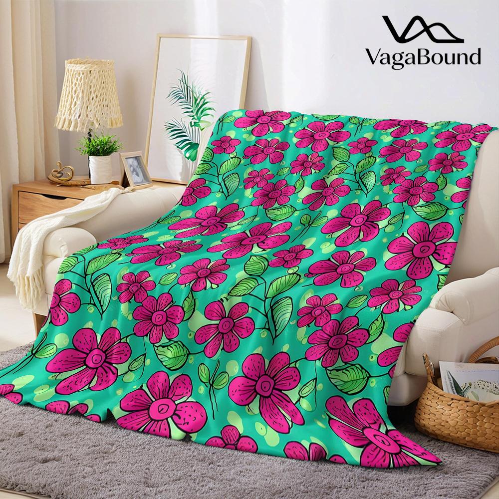 Neon Pink Floral Vine Flannel Blanket Warm Soft Halloween Christmas Couch Warm Cozy Decorative Decor Gift for All Season