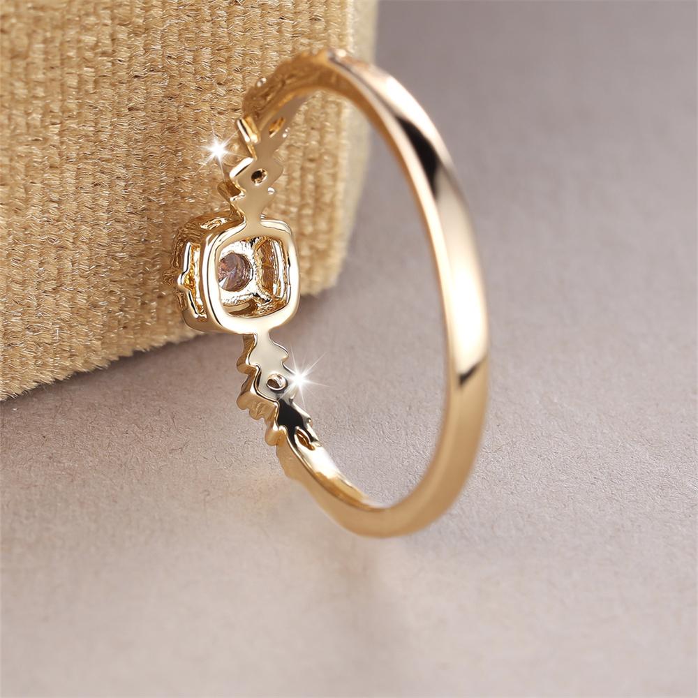 Simple Fashion Crystal Round Stone Ring White Zircon Small Square Engagement Rings For Women Vintage Gold Color Wedding Jewelry