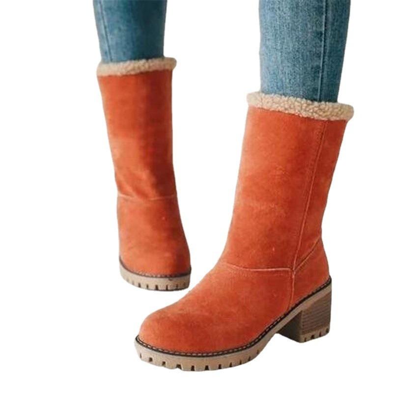 Winter Large Size Medium Boots Children Thick Heel Lamb Wool Large Cotton Snow Boots Two Wear Warm Versatile Women's Shoes