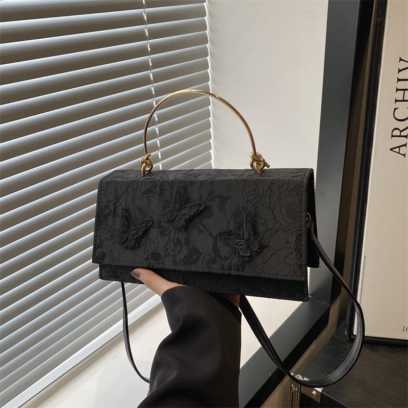 Indented Lace Solid Color New Butterfly Embroidery Fashion One Shoulder Crossbody Portable Horizontal Small Square Bag Women