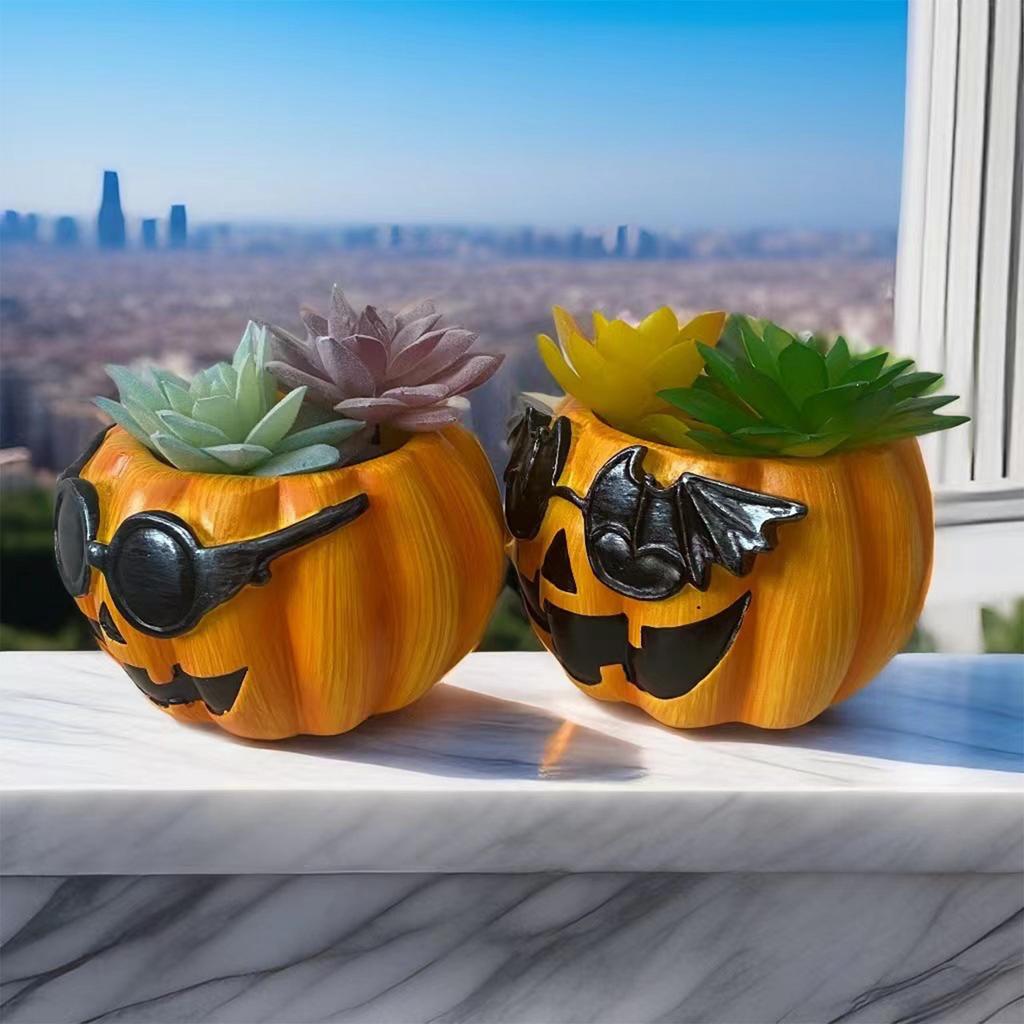 Halloween Pumpkin Flower Planter Pot Planting Container Resin Flowerpot Plant Growing Bowls Nursery Supplies Garden Decoration