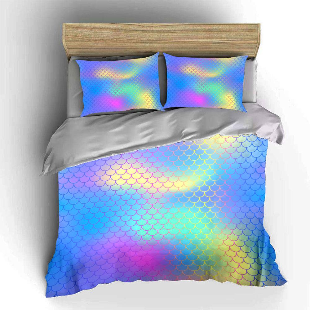 Colorful Mermaid Scale Decor Set Bedding Set with 1 Duvet Cover 2 Pillowcases Single Double King Queen, Gift