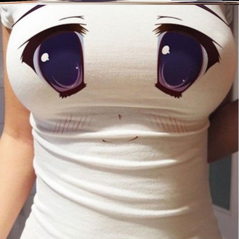3D Big Eyes Tight Top for Women - Sweet Broadcast & Internet Celebrity Style