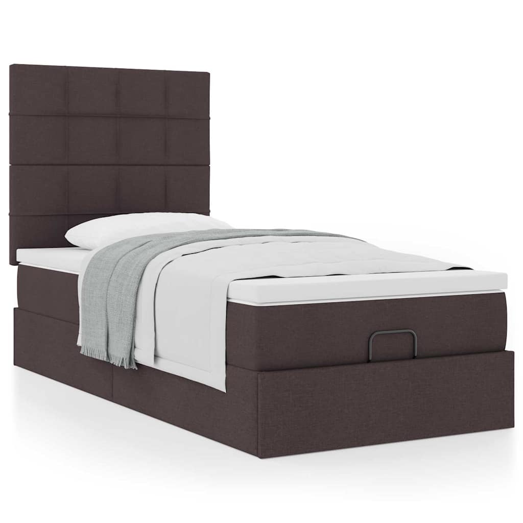 Ottoman Bed with Mattress Dark Brown 90 X 200 Cm Fabric