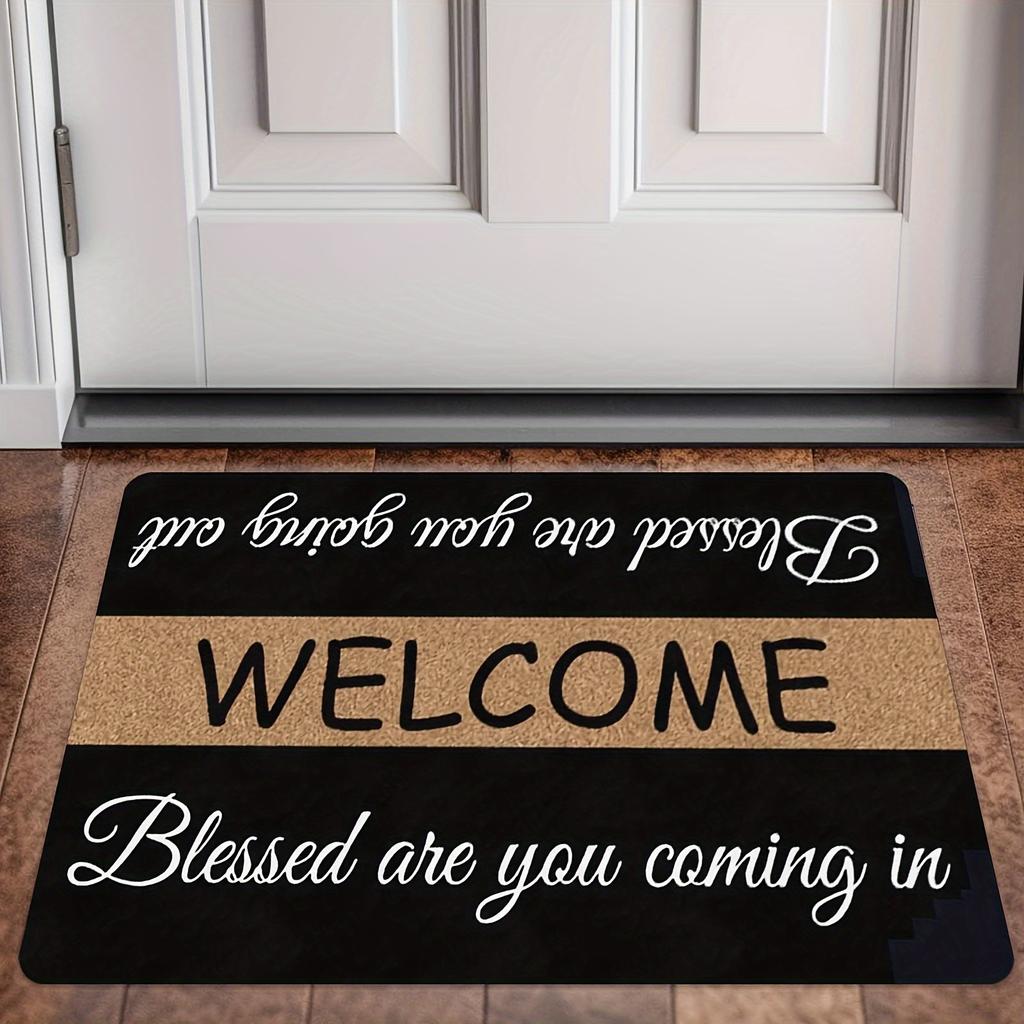 Elegant Black Golden Welcome Floor Mat - Two-Tone Design Area Rug - Indoor Outdoor Home Decor Bedroom Living Room Entrance Rug