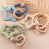 Eco-Friendly Infant Chew Stick Gradient Color Star Ring Silicone Teether 0-6M Baby Biting Training Device