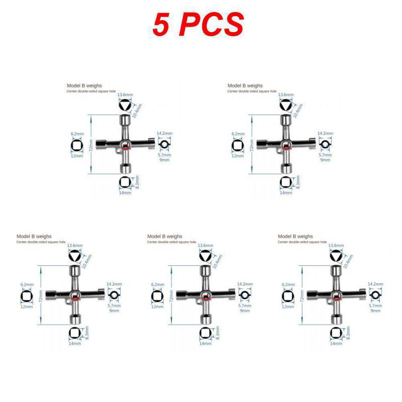 1/5 Stück Mehrgrößen Kreuzförmiger Elektroschaltschrank Intern Dreikant-Schlüssel Schraubenschlüssel Aufzugstür Wasserzähler Ventil Reparaturwerkzeuge