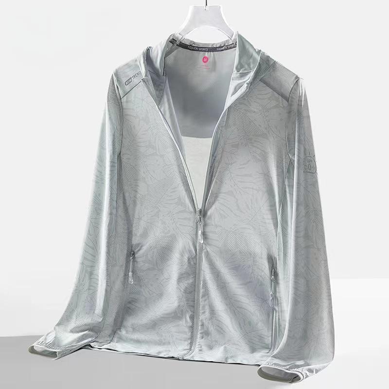 

Куртка из ледяного шелка Maple Leaf с защитой от УФ-лучей, дышащая, для мужчин и женщин - Летняя уличная солнцезащитная и спортивная экипировка Women s White-Grey