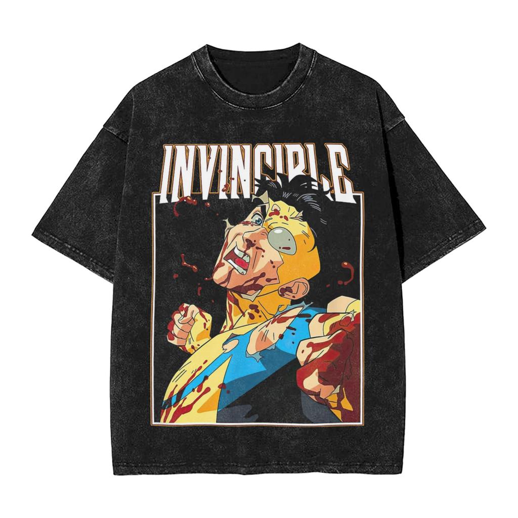 Manga Invincible T Shirt Allen the Alien Print T-shirt Washed Cotton Oversized T-Shirts for Men Women Clothing Short Sleeve Tees
