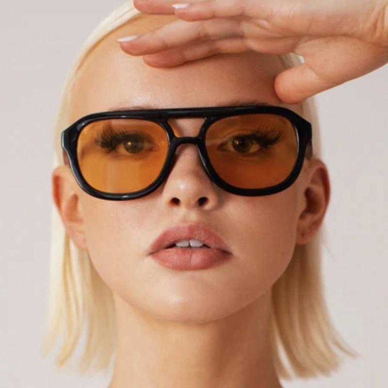  Double Bridges Square Women Sunglasses Fashion Black Orange Frame Men Retro Punk Sun Glasses Shades UV400