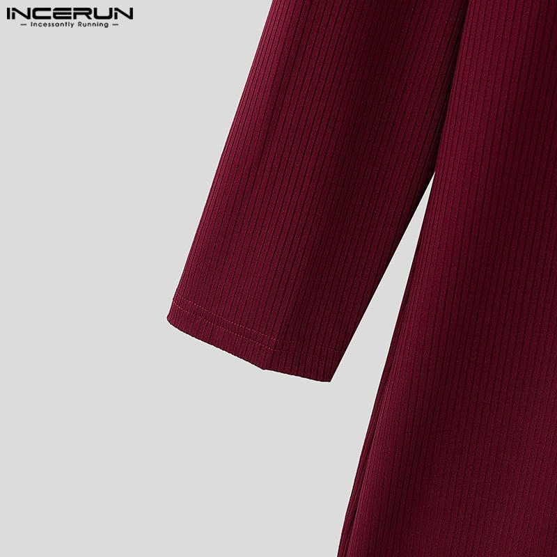 INCERUN Men Turtleneck Long Sleeve Patchwork Irregular Thin Rib Tops Undershirts
