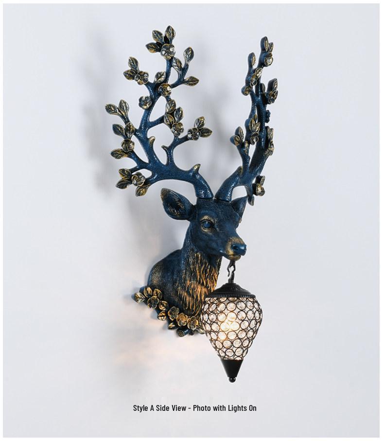 Sika Deer Wealth-Attracting Retro Wall Lamp for Living Room, Bedroom, Hallway, or Staircase