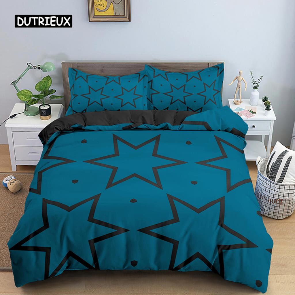 Star Single Double Twin Queen Bedding Set 2/3pcs Night Sky Polyester Bed Cover Kid Duvet Cover Set Dark Blue Galaxy Bedclothes