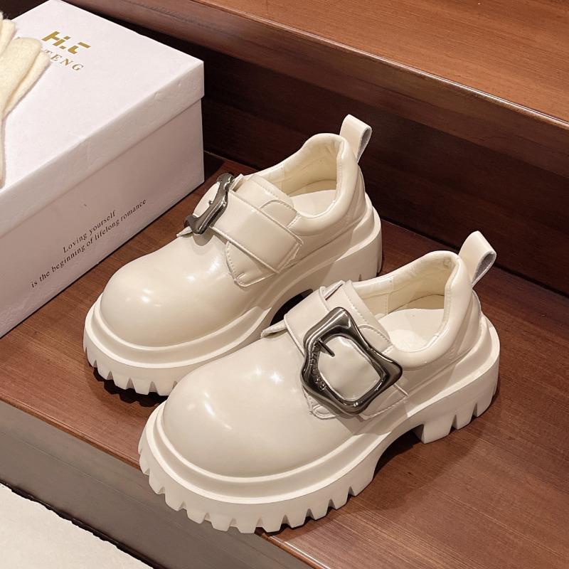 

Thick-soled heightening women s spring new versatile big-head fashion metal buckle single shoes 35