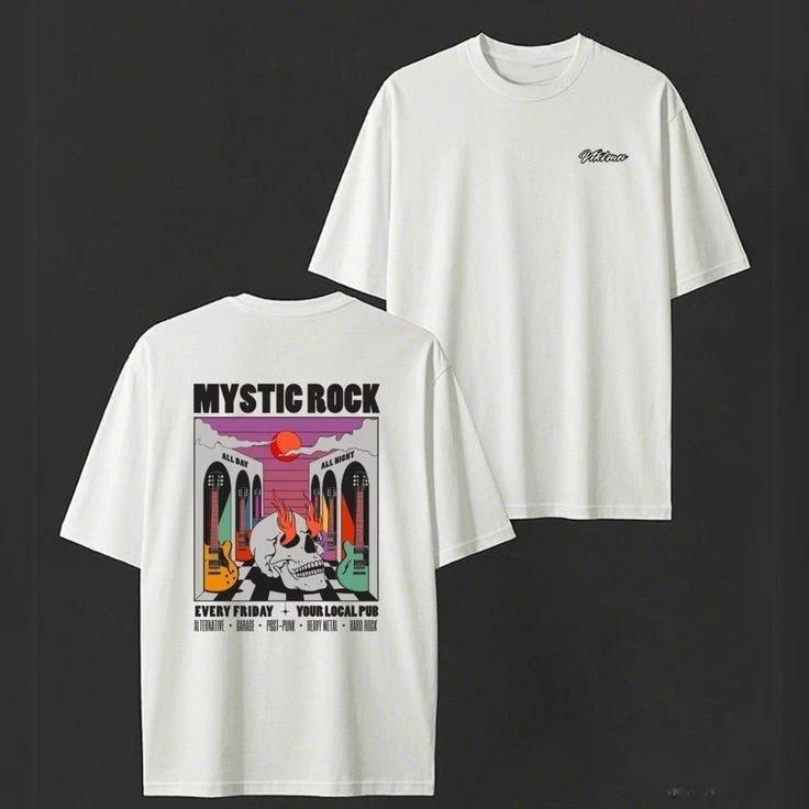 Mystic Rock Skull Guitar Vintage Band Graphic T-T-Shirt XL