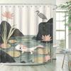 Playful Watercolor Shower Curtain - Axolotl & Heron Design, Soft Colors, 12 Hooks Included
