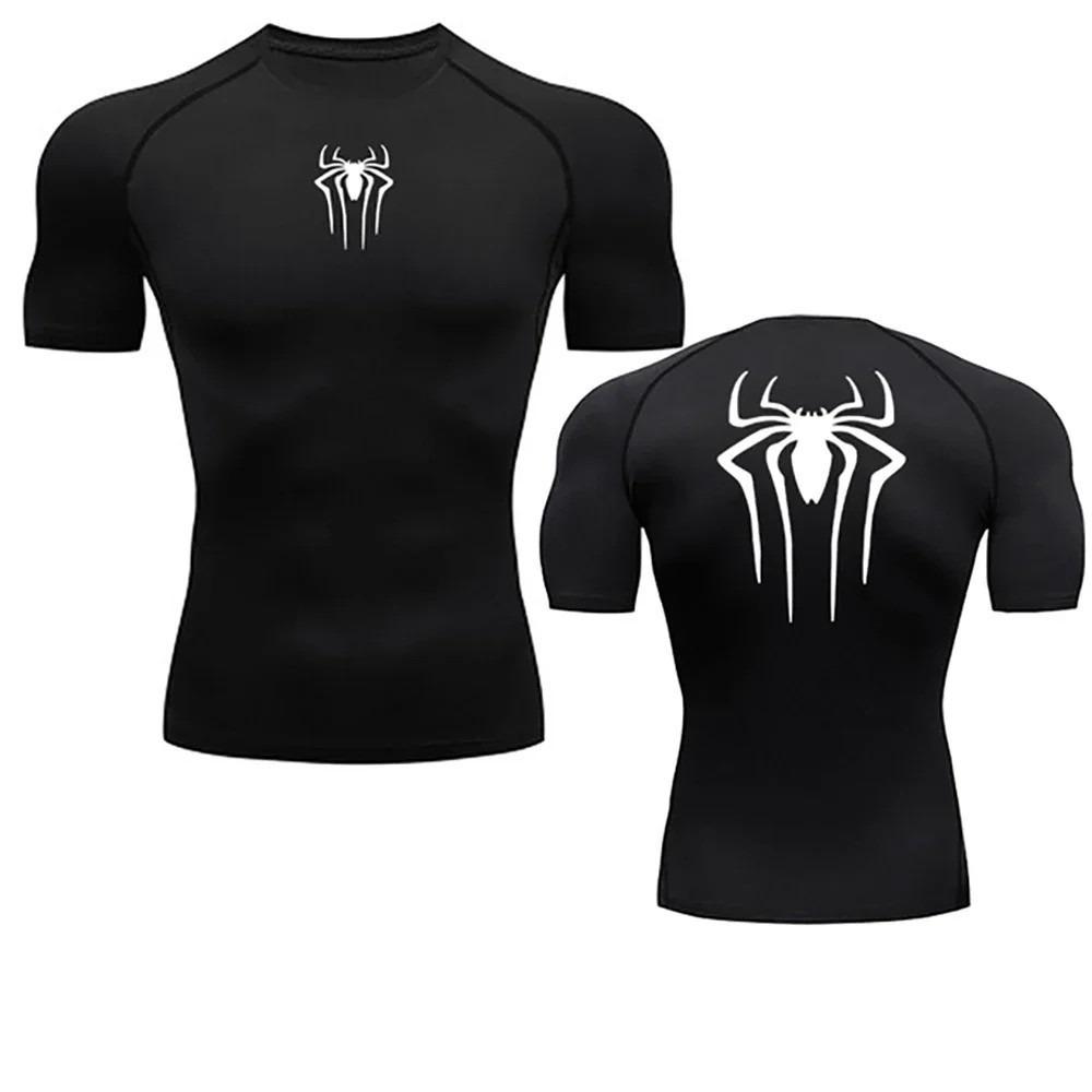 

New summer men s fitness spider print quick drive T-shirt breathable loose sportswear short sleeved top Y2K fashion XS