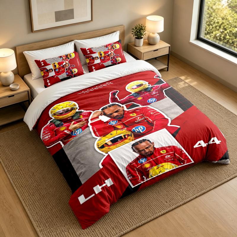 3-Piece Bed Sheet Set with Lewis Hamilton Design, 1 Flat Sheet and 2 Pillowcases for Bedroom