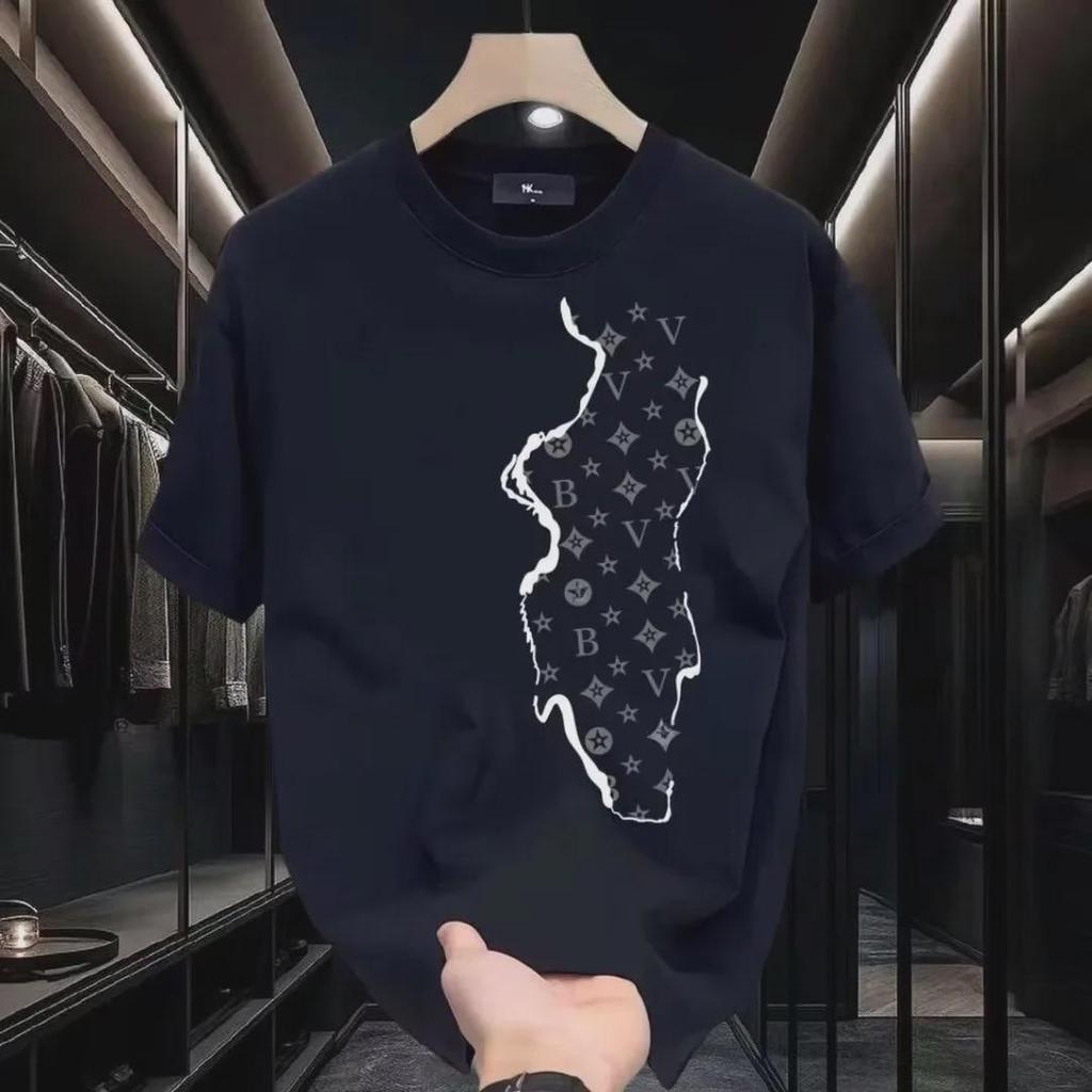 Men's Trendy Brand Pure Cotton Letter Print Slim Fit T-Shirt - Simple, Versatile, Round Neck, Short-Sleeved